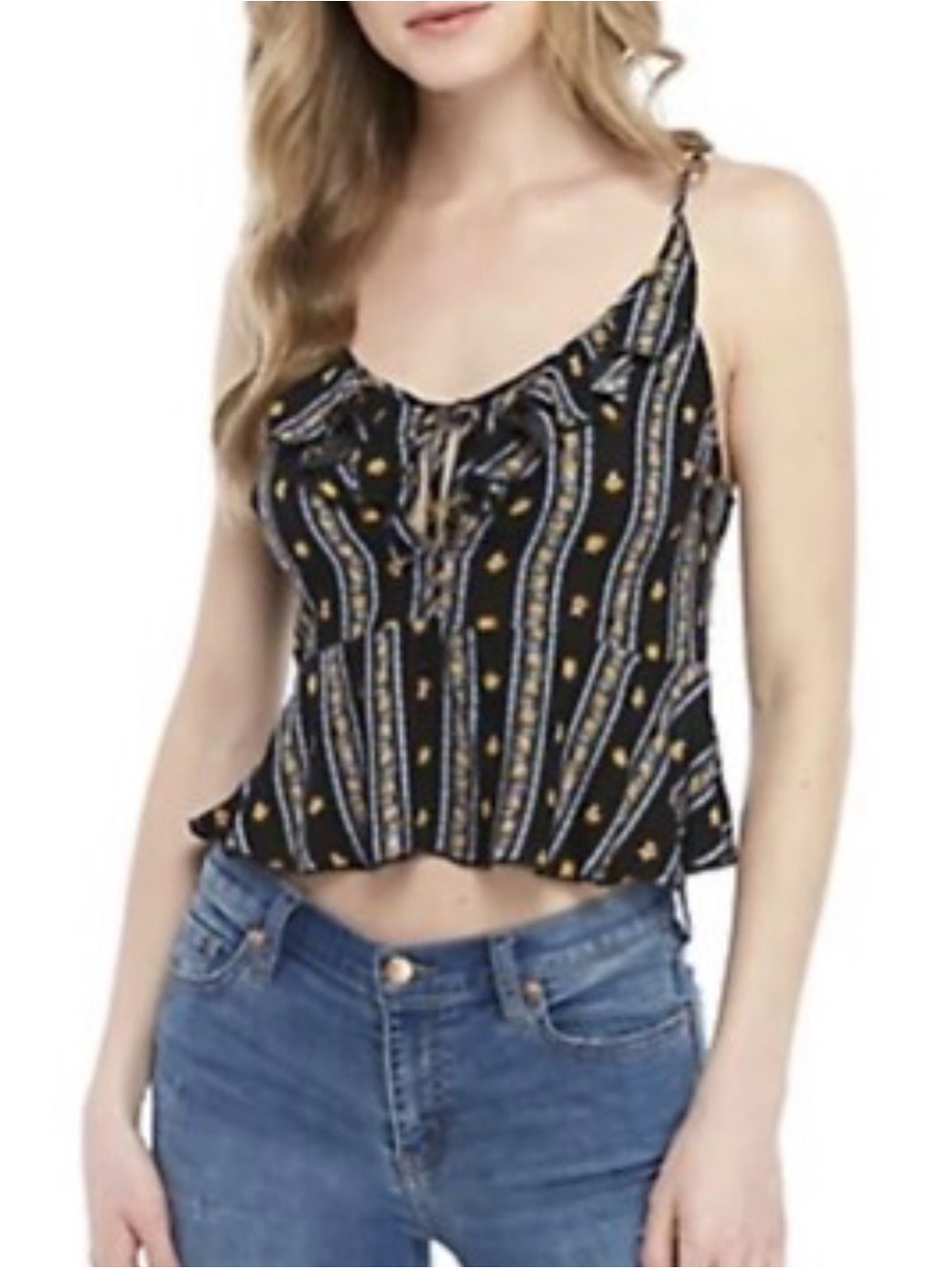 Intimately Free People Floral Striped Ruffle Camisole: L